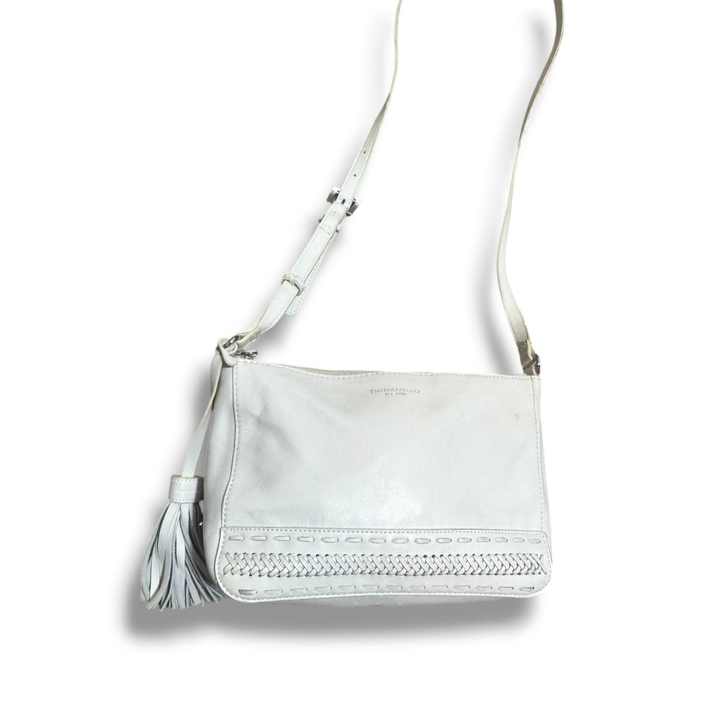 Tignanello VTG y2k Leather Crossbody Bag Whipstitch Tassel Handbag boho‎ western